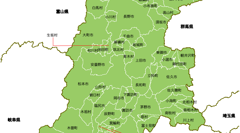 長野県中部の地図