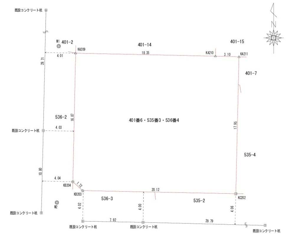 松本市小屋北1丁目売り土地測量図